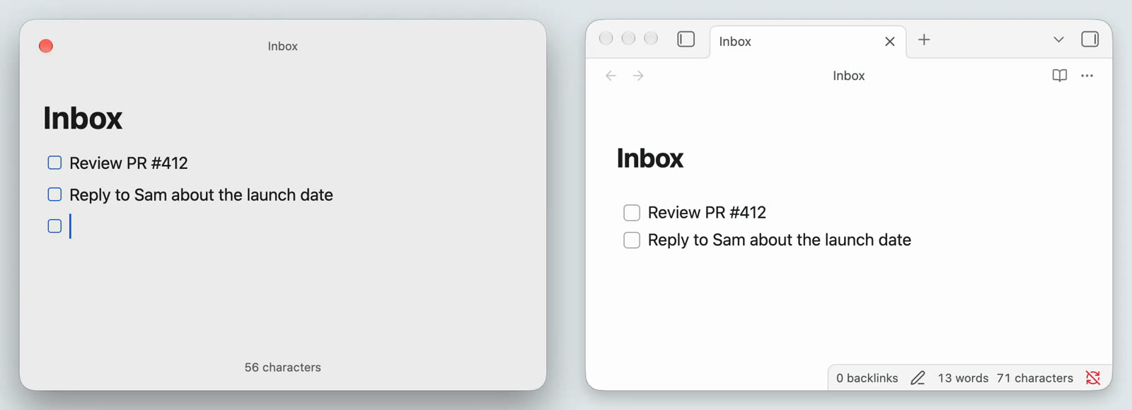 A Markraft note saved in a folder and open in Obsidian on the same Mac
