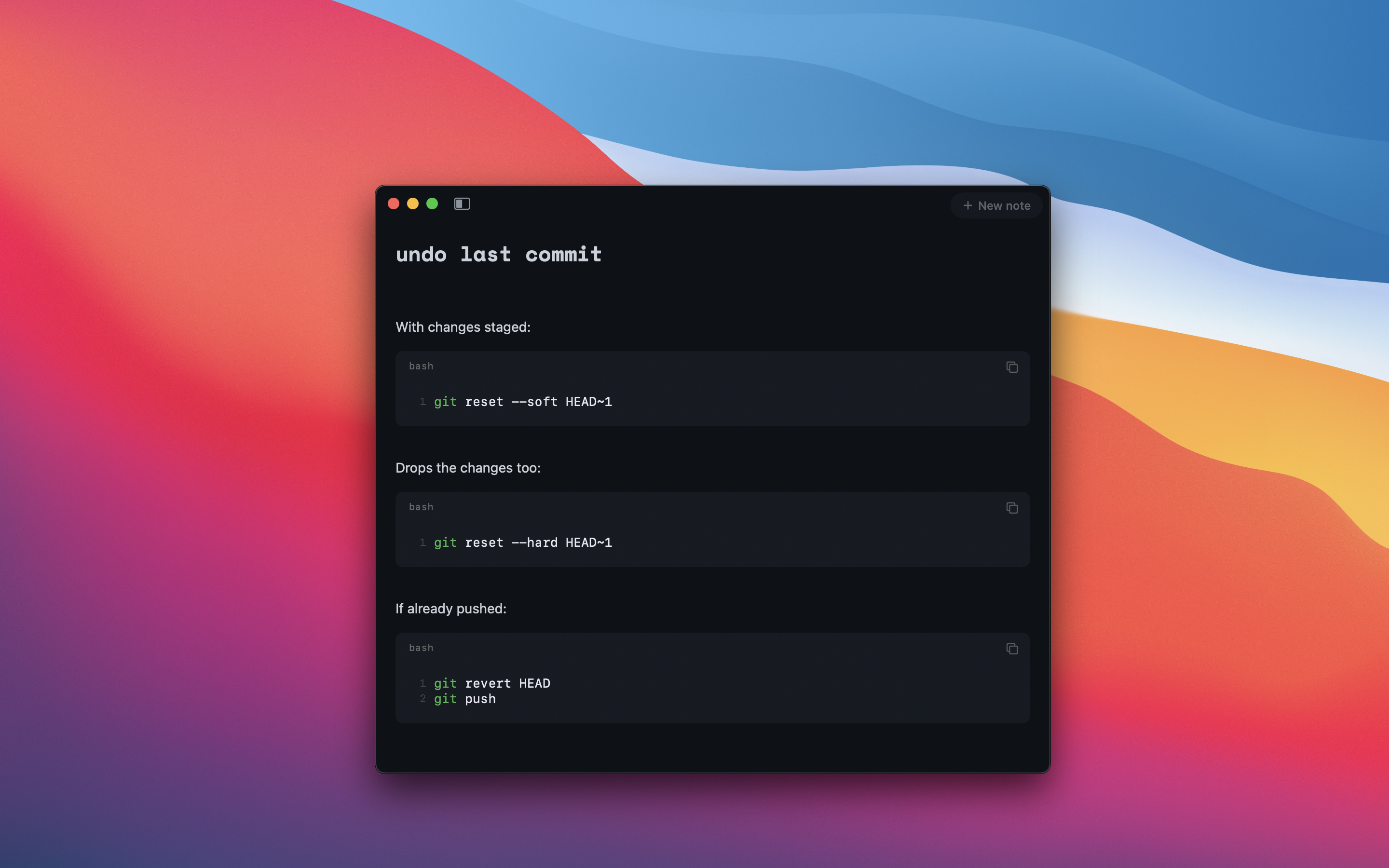 Rook Mac note displaying code blocks in a formatted document